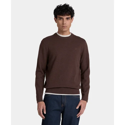 Suéter de algodón con cuello redondo Oyster River para hombre, Café