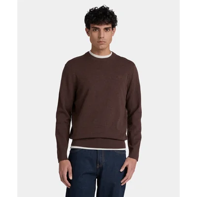 Suéter de algodón con cuello redondo Oyster River para hombre, Café