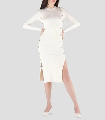 Vestido de fiesta midi manga larga liso Mujer