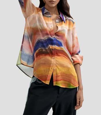 Blusa estampada manga larga Mujer