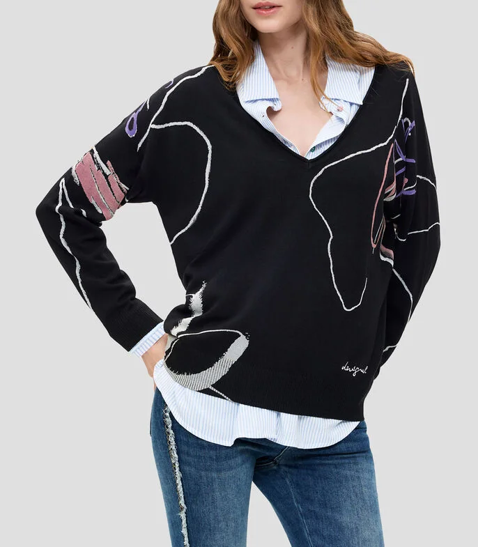 Suéter cuello V Mujer