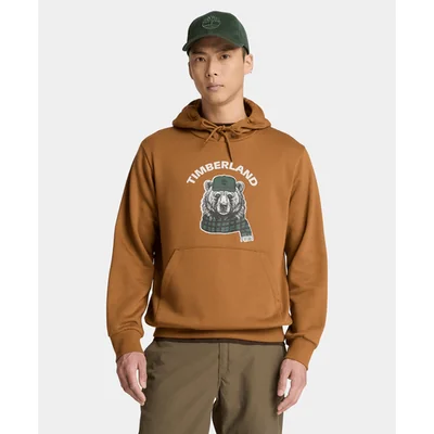 Sudadera con gorro y gráfico de oso para hombre, Amarillo