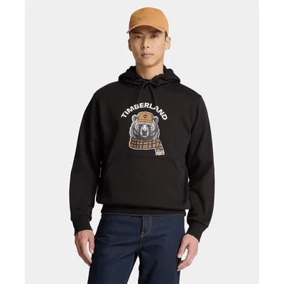 Sudadera con gorro y gráfico de oso para hombre, Negro