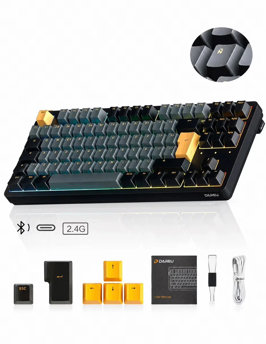 Teclado gamer Bluetooth ASERTY español con interruptor táctiles (Brown Clear) DAREU