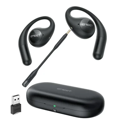 Auriculares EMEET AirFlow de oído abierto con micrófono, inalámbricos Bluetooth 5.3 con micrófono desmontable, cancelación de ru