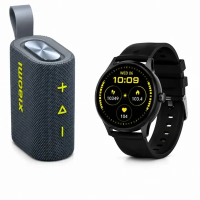 BOCINA XIAOMI SOUND POCKET AZUL CON SMARTWATCH G-TIDE R5 NEGRO