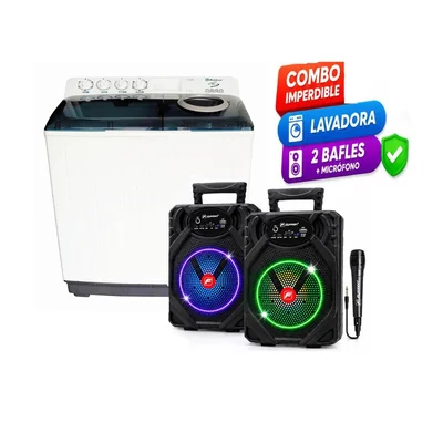 Combo Lavadora Koblenz Dos Tinas 13KG Blanca + Kit 2 Bafles Fussion PBS-65015 6.5" 10 000W ENDY
