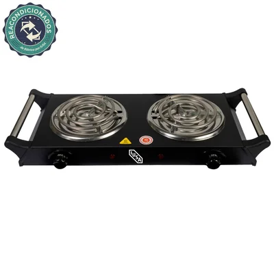 Reacondicionado Parrilla Eléctrica IUSA, 2 Quemadores de Espiral con Asa, 2000 W., Color Negro