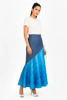 Falda A ANGELOZANO AL-W72 Asimétrica Azul para Mujer – Razo con Mezclilla, Diseño Artesanal Mexicano