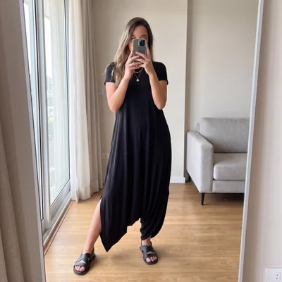 Jumpsuit Xally 34 cuello redondo manga corta holgado bolsillos abertura lateral en tobillo looks casuales o de salida
