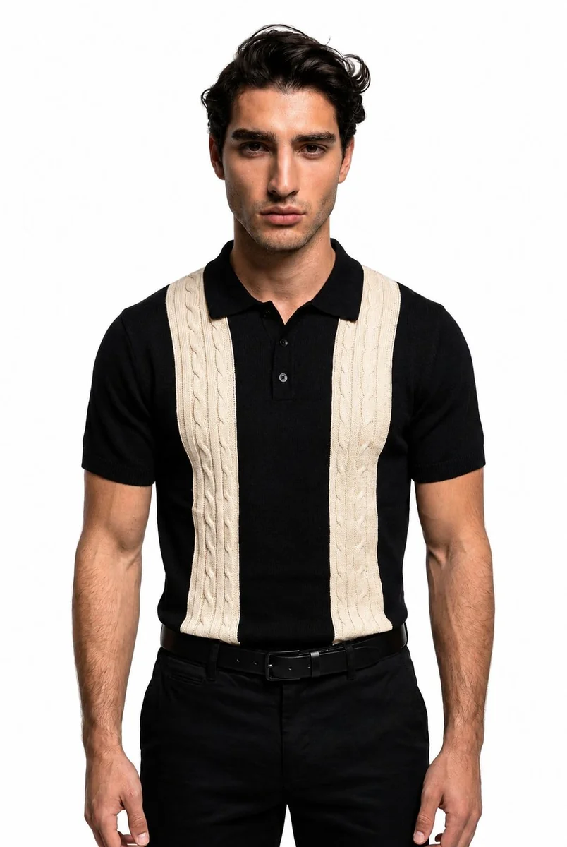 PLAYERA POLO DE PUNTO | NEGRO/BLANCO