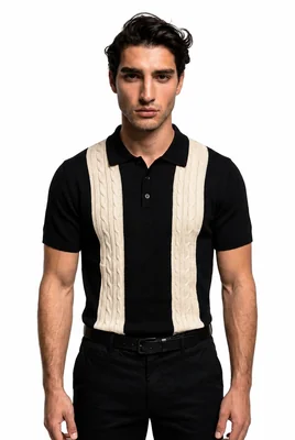 PLAYERA POLO DE PUNTO | NEGRO/BLANCO