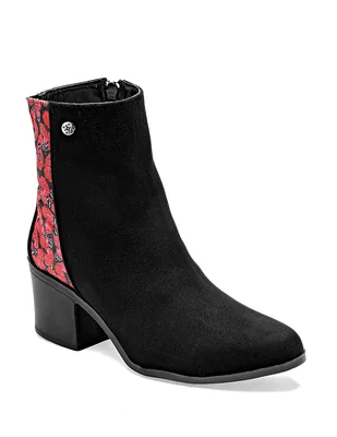 BOTIN MUJER COLOR NEGRO CON ROJO PARA EXTERIOR TEXTIL