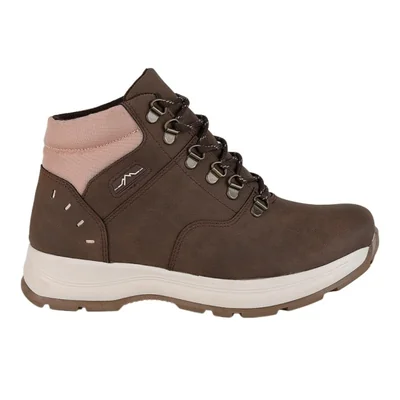 Bota de mujer, hiker tipo botín, acabado nobuck, suela antiderrapante, color moka, mod. 1345093