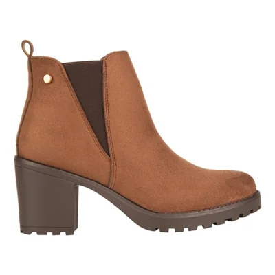 Bota de mujer, tipo Chelsea, con acabado ante y suela track, tacón ancho y medio, color canela, mod. 1345094