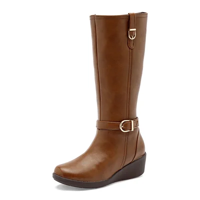 Botas altas de mujer con cuña color café