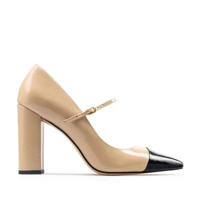 Zapatillas De Tacón Davenia De Piel Para Dama Mod. Ana Beige Negro