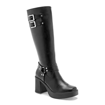 Botas altas negras con hebillas y tacón grueso