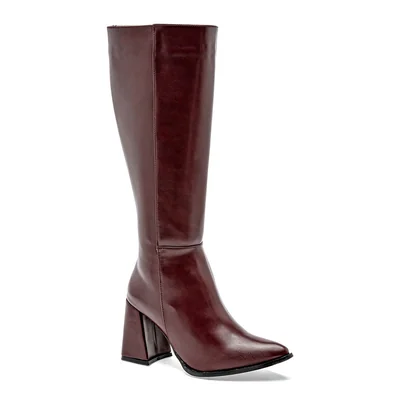 Botas altas de mujer con tacón ancho color vino