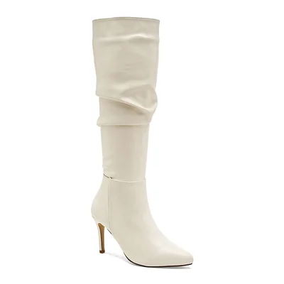 Botas altas arrugadas con tacón de aguja color clatte