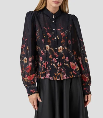 Blusa estampada manga larga Mujer