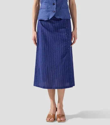 Falda midi de corte recto con rayas Mujer