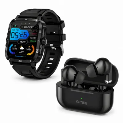 SMARTWATCH FUTUREM K71 ESTILO MILITAR CON AUDIFONOS G-TIDE L22 NEGRO