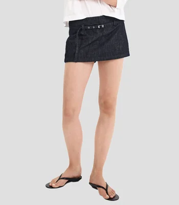 Falda mini de corte recto jaspeada Mujer