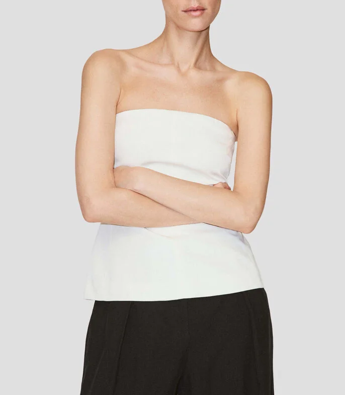 Top cuello strapless manga sin mangas liso Mujer