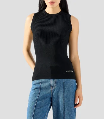 Top cuello redondo sin mangas lisa Mujer