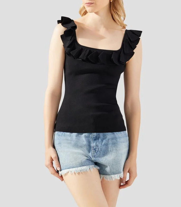 Top cuello redondo sin mangas liso Mujer