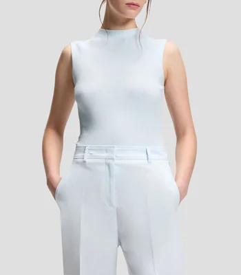 Top de punto de canalé con cuello caja Mujer