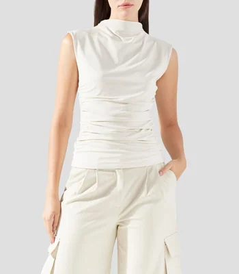 Top cuello alto sin mangas liso Mujer