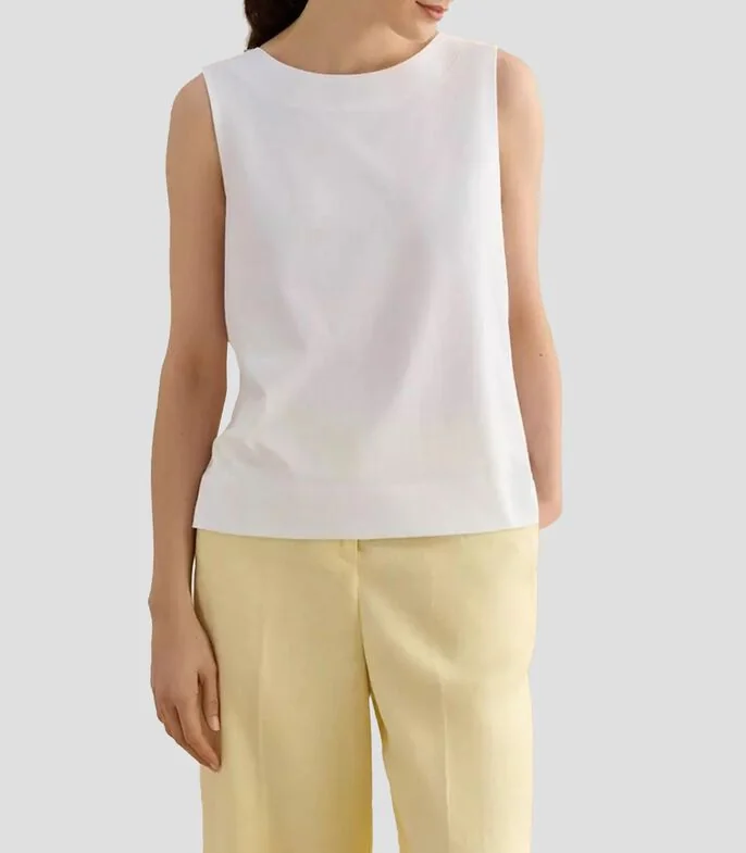 Top cuello redondo sin mangas liso Mujer