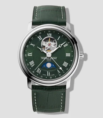 Reloj para Hombre Open Heart Moonphase Casual Verde, Plateado