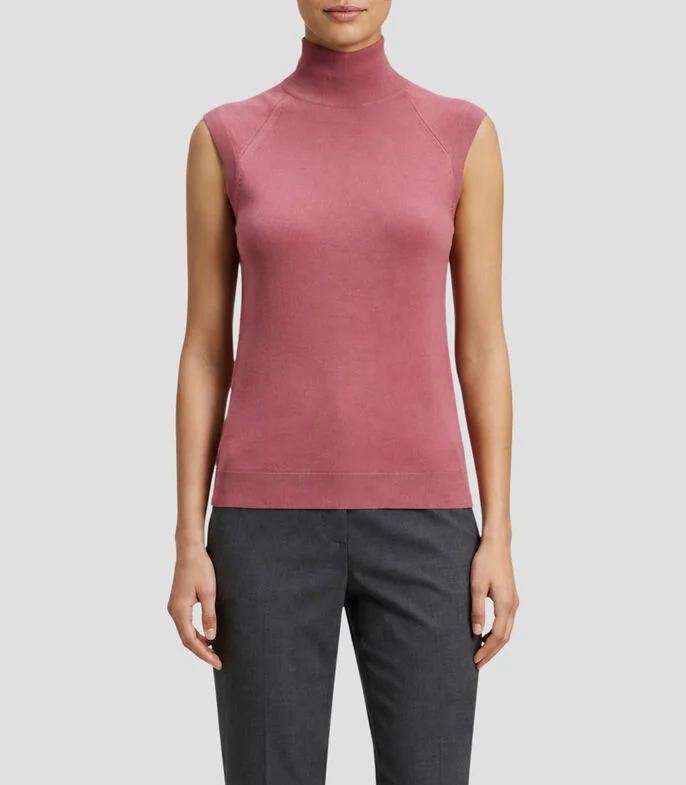 Top cuello alto sin mangas liso Mujer