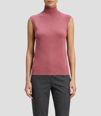 Top cuello alto sin mangas liso Mujer