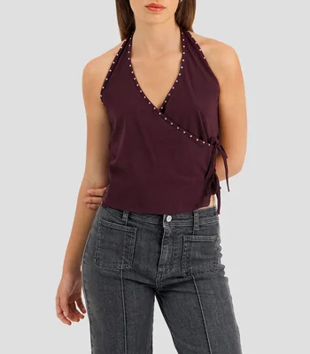 Top cuello halter sin mangas liso Mujer