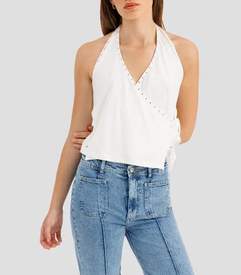 Top cuello halter sin mangas liso Mujer