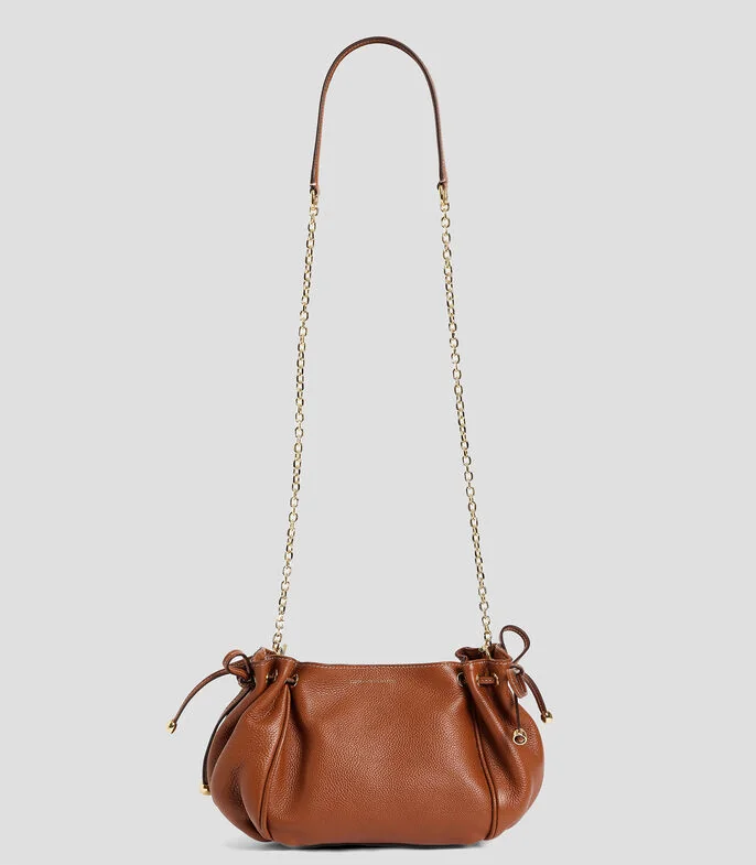 Bolsa crossbody cafe en piel granulada Mujer