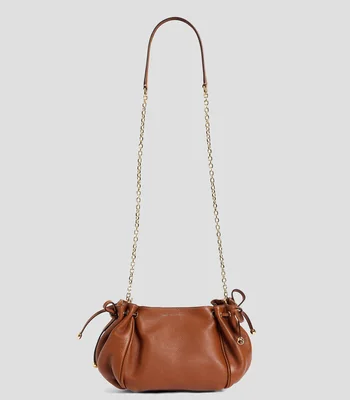 Bolsa crossbody cafe en piel granulada Mujer