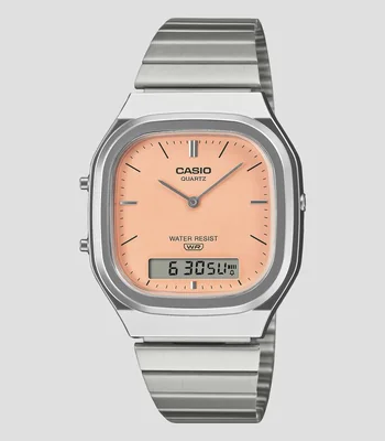 Reloj Unisex Casio Vintage Clásico Casual Plateado, Verde claro