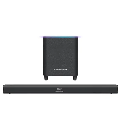 Barra de Sonido 2.1 Audiobahn 600W con Subwoofer 8" RGB - Sonido Envolvente y Potente