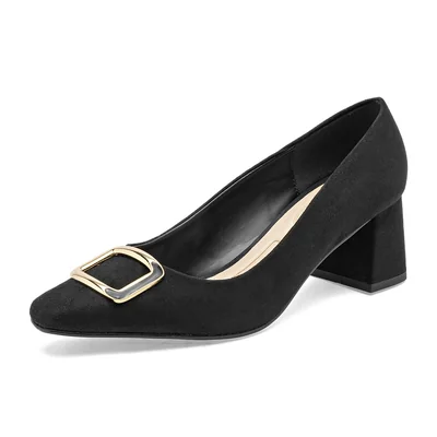 Zapato, zapatilla de tacón medio con hebilla dorada
