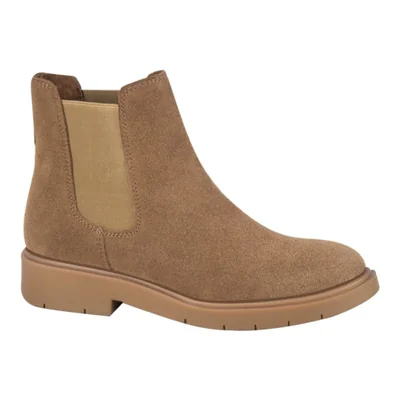 Bota de mujer, tipo Chelsea, de piel, tacón bajo, acabado gamuza, color taupé, mod. 1344425