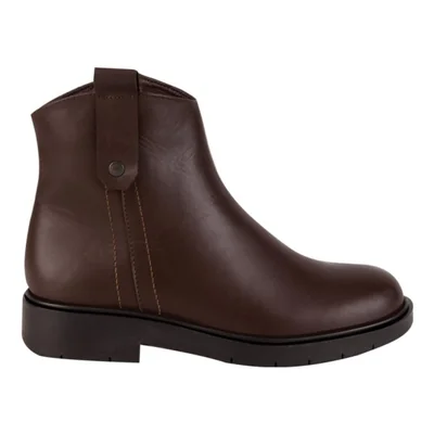 Bota de mujer, casual, de piel, con tacón bajo, acabado napa, color café, mod. 1344426