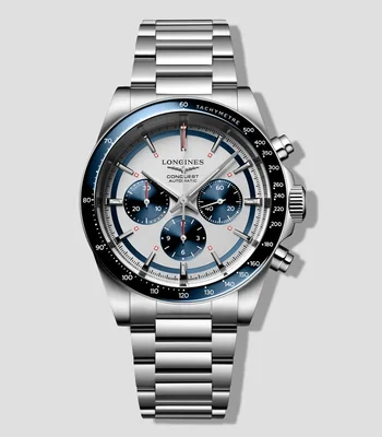 Reloj para hombre Conquest Chronograph deportivo, plateado
