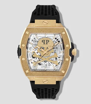 Reloj para hombre Skeleton Casual, Dorado, Negro