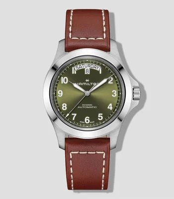 Reloj para Hombre Khaki Field King Day Date Casual Verde, Plateado