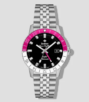 Reloj para Hombre GMT casual plateado, rosa-blanco